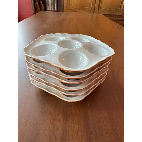 Luzifer Bauscher Weiden Escargot Serving Dish Set of 6 White Porcelain German Vt - Picture 2 of 13